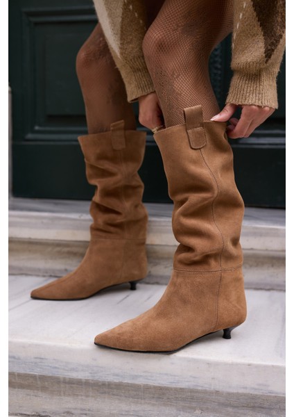 Marceli Kadin Taba Tutun Gercek Suet Astarsiz Çizme