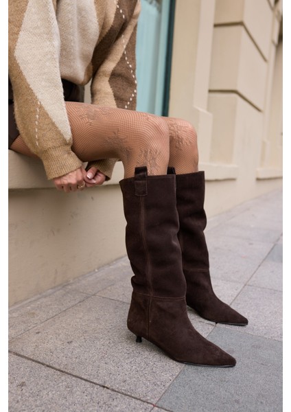 Marceli Kadin Taba Tutun Gercek Suet Astarsiz Çizme