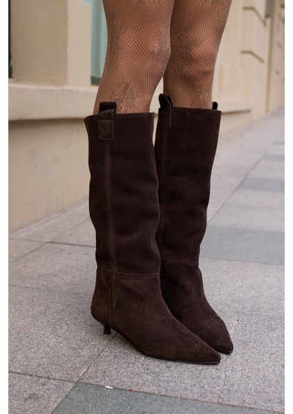 Marceli Kadin Taba Tutun Gercek Suet Astarsiz Çizme