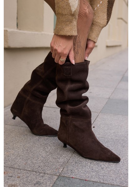 Marceli Kadin Taba Tutun Gercek Suet Astarsiz Çizme