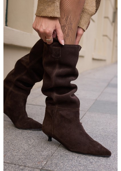 Marceli Kadin Taba Tutun Gercek Suet Astarsiz Çizme