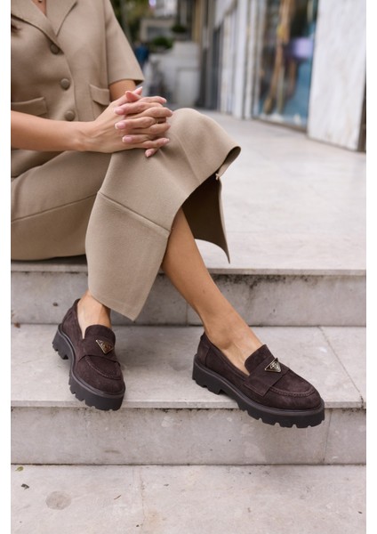 Mirela Kadin Taba Tutun Gercek Suet Loafer Ayakkabi