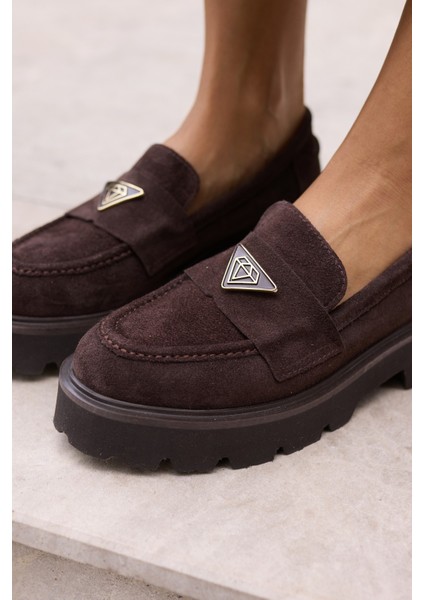 Mirela Kadin Taba Tutun Gercek Suet Loafer Ayakkabi modelleri