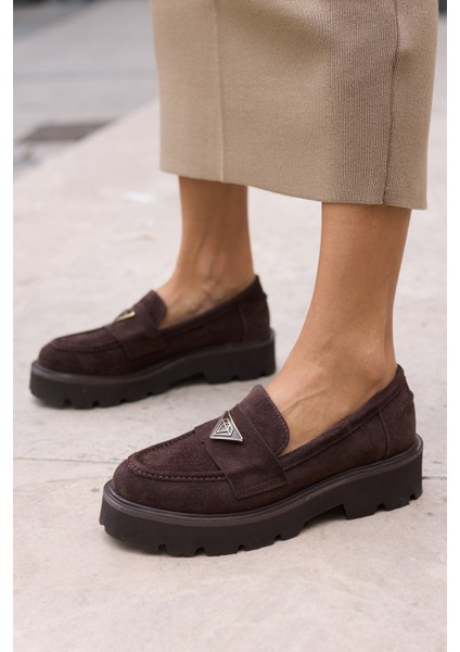 Mirela Kadin Taba Tutun Gercek Suet Loafer Ayakkabi fırsatları