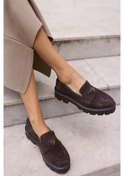 Mirela Kadin Taba Tutun Gercek Suet Loafer Ayakkabi indirimleri