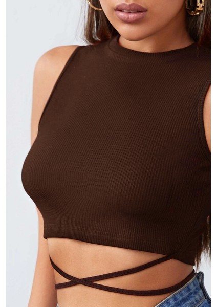 Kadın Kahverengi Çapraz Bağlamalı Crop Top Büstiyer fiyatları