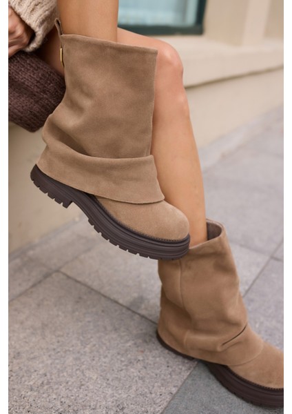 Depay Kadın Kahverengi Gercek Deri Suet Katlama Detay Bot indirimleri