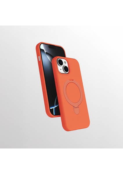 Apple iPhone 13 Uyumlu Magsafe Şarj Özellikli Standlı Samara Kapak Turuncu