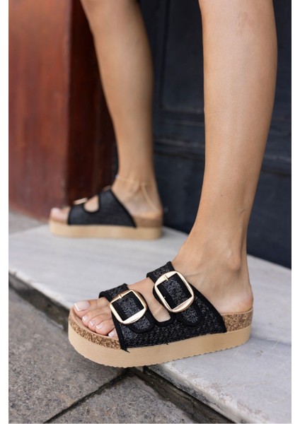 Gino Kadın Taba Hasır Birken Toka Detay Eva Ithal Taban Yumusak Pedli Terlik