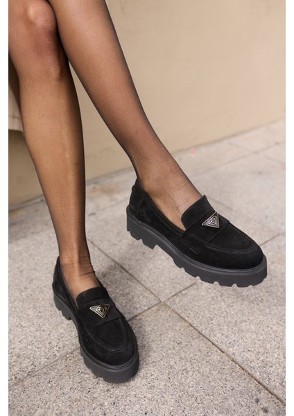 Mirela Kadin Taba Tutun Gercek Suet Loafer Ayakkabi