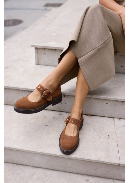 Paulina Kadın Taba Gercek Suet Ithal Toka Detay Loafer