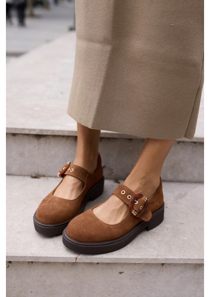 Paulina Kadın Taba Gercek Suet Ithal Toka Detay Loafer indirimleri