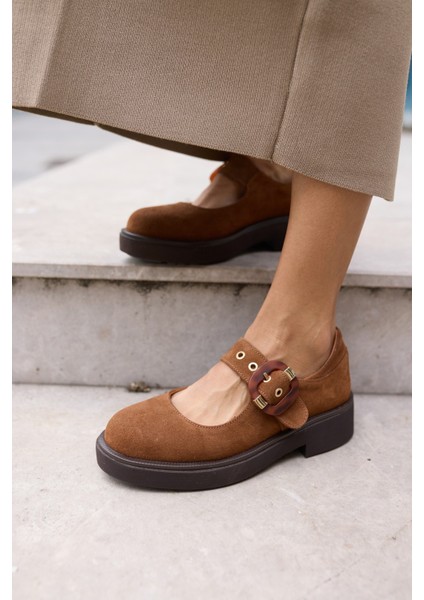 Paulina Kadın Taba Gercek Suet Ithal Toka Detay Loafer