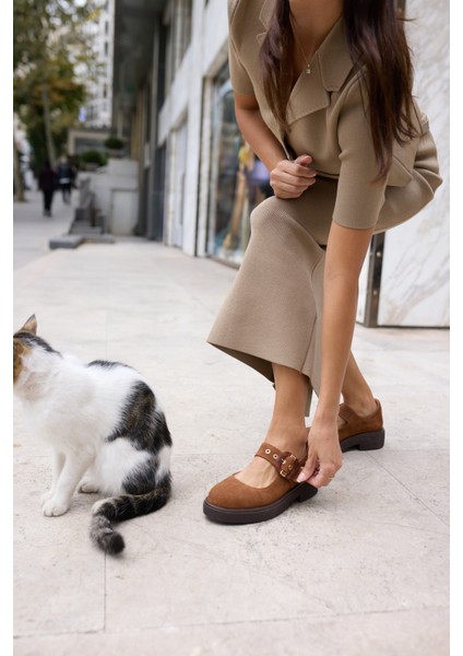 Paulina Kadın Taba Gercek Suet Ithal Toka Detay Loafer