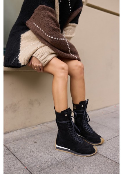 Carmira Kadin Siyah Gercek Suet Boksor Sneaker Bot fırsatları