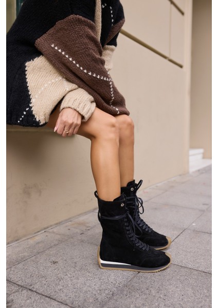 Carmira Kadin Siyah Gercek Suet Boksor Sneaker Bot indirimleri