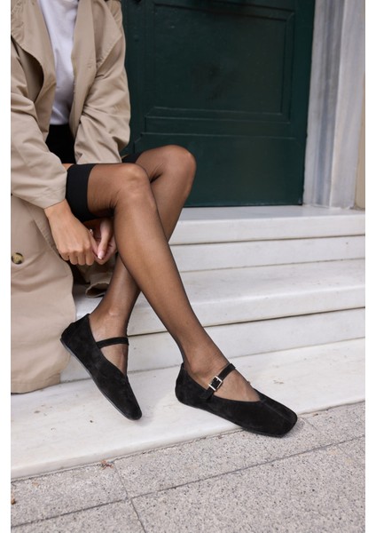 Kamila Kadin Siyah Deri Suet Babet