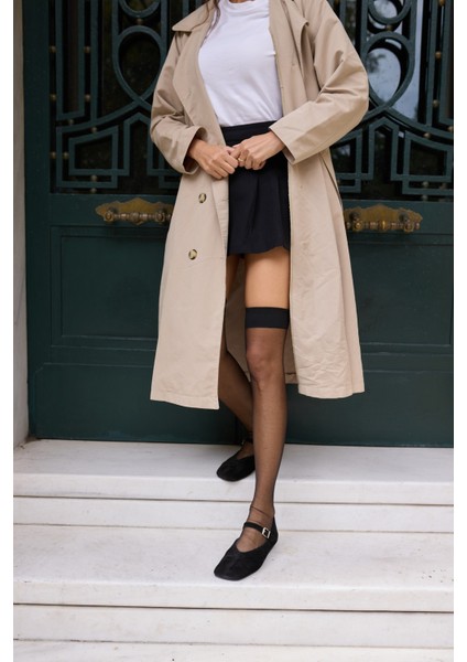 Kamila Kadin Siyah Deri Suet Babet