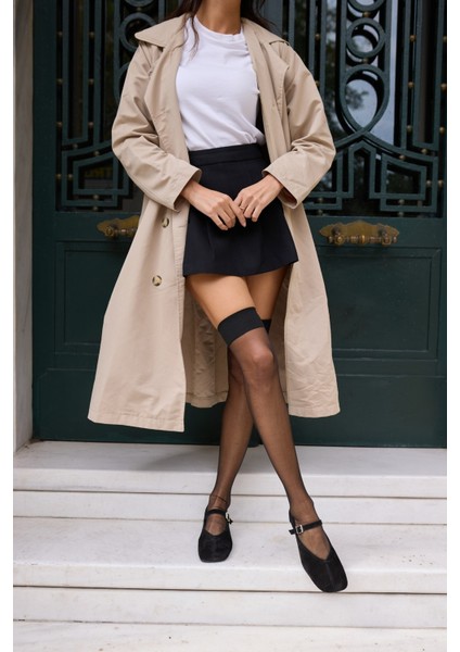 Kamila Kadin Siyah Deri Suet Babet