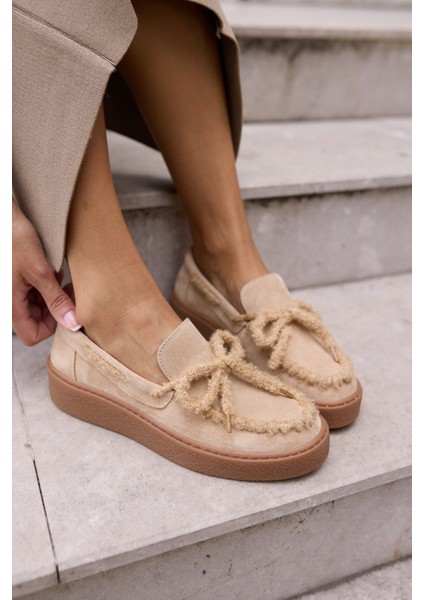 Pavlina Kadın Bej Gercek Suet Deri Loafer Ayakkabi fırsatları
