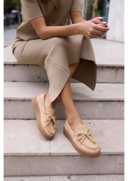 Pavlina Kadın Bej Gercek Suet Deri Loafer Ayakkabi indirimleri