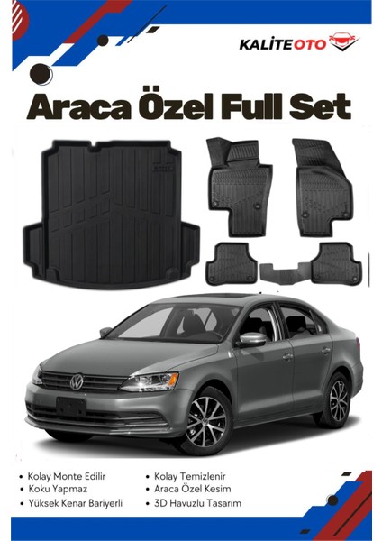 Volkswagen Jetta 2015 Model Yumuşak Paspas+Cepli Bagaj Havuzu Seti