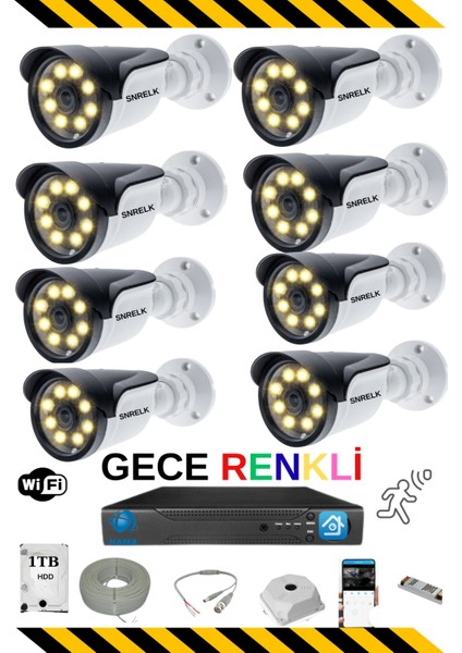 Hama 8 Kameralı Warm Lıght 5mp 1tb Renkli Güvenlik Kamerası Set