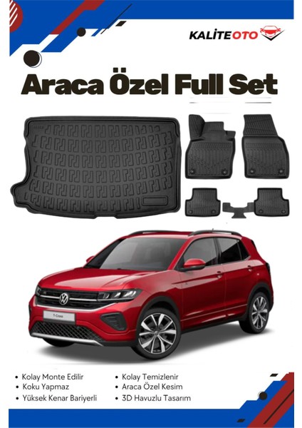 Volkswagen T-Cross 2020-2021-2022 Model Yumuşak Paspas+Üst Bagaj Havuzu Seti