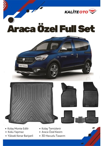 Dacia Dokker 2021 Model Yumuşak Paspas+Bagaj Havuzu Seti