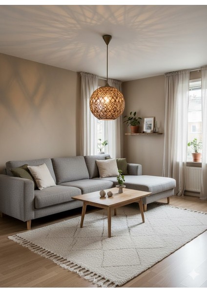 Doğal El Yapımı Bohem-Rustik-Modern-Jüt-Yapımı Sarkıt avize