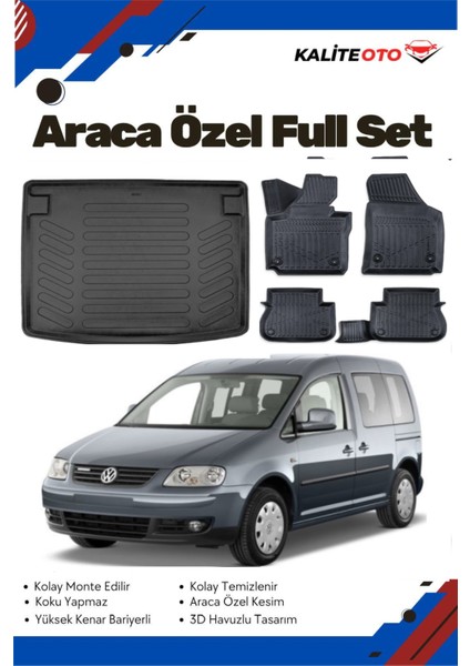 Volkswagen Caddy 2009 Model Yumuşak Paspas+Bagaj Havuzu Seti