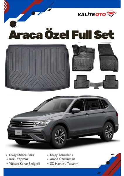 Volkswagen Tiguan 2017 Model Yumuşak Paspas+Alt Bagaj Havuzu Seti