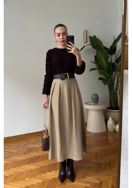 Kalın Kemerli Premium Tasarım Etek- Mint fırsatları