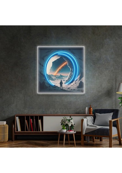 Gezegenin Üstünde Duran Astronot Neon LED