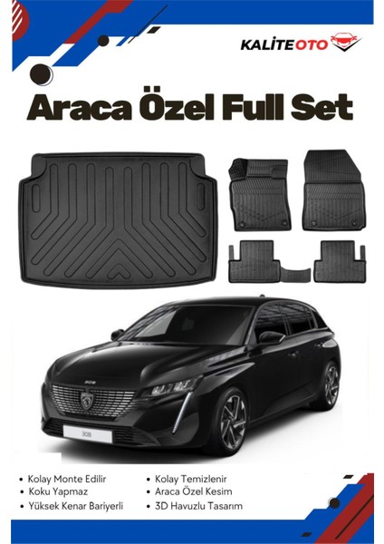 Peugeot 308 2024 Model Yumuşak Paspas+Bagaj Havuzu Seti