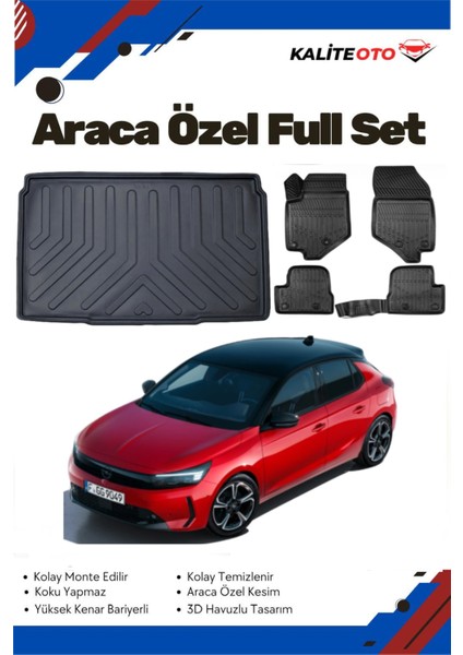 Opel Corsa F 2021-2022-2023-2024-2025 Model Yumuşak Paspas+Bagaj Havuzu Seti