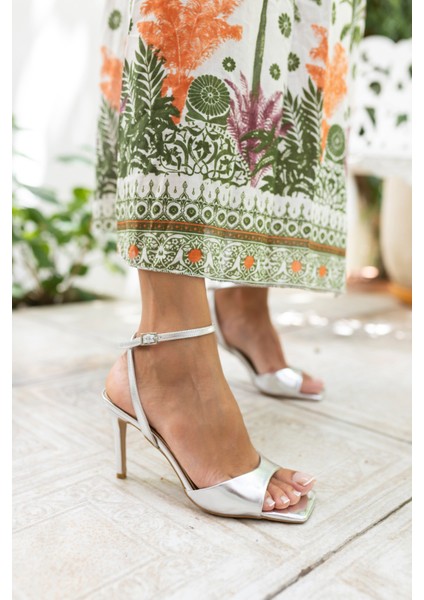 Wimmer Kadin Gumus Cılt Tek Bant Topuklu Sandalet