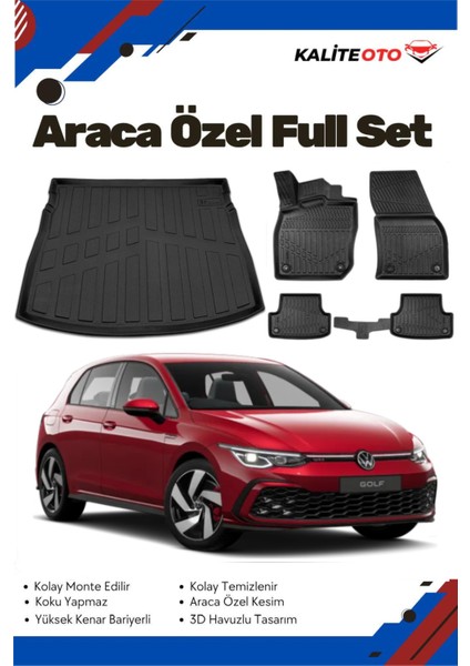 Volkswagen Golf 8 2022 Model Yumuşak Paspas+Üst Bagaj Havuzu Seti