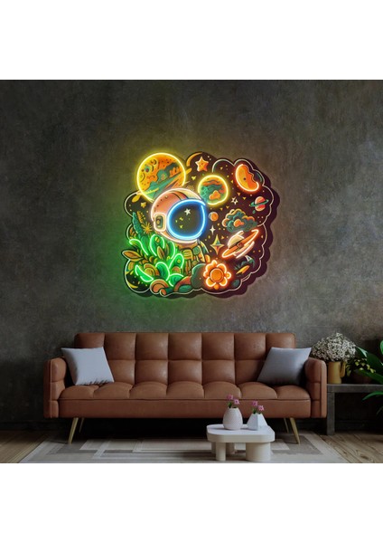 Astronot Gezegen Evreni Sanat Neon LED
