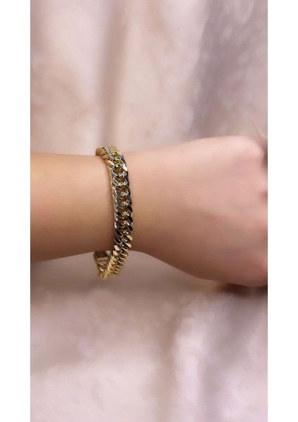 14 Ayar Altın Kaplama Renginde Ayarlanabilir Sık Zincir Kalın Model Bileklik
