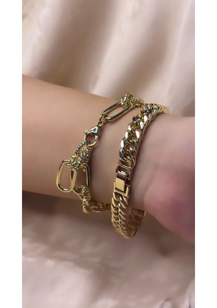 14 Ayar Altın Kaplama Renginde Ayarlanabilir Sık Zincir Kalın Model Bileklik fiyatları