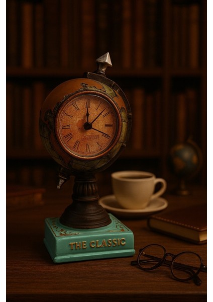 Nostaljik Klasik Prestijli Çalışma Masanıza Masa Saati Biblosu Dünya Küresi Antika Saat 19 Cm-Y fiyatları