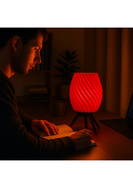 Voltrex Desıgn Spiral Tasarımlı LED Masa Lambası – Modern Dekoratif Gece Lambası – Kablolu, Ampul Dahil, Loş Işık (Sarı / Kırmızı / Beyaz / Mor) modelleri
