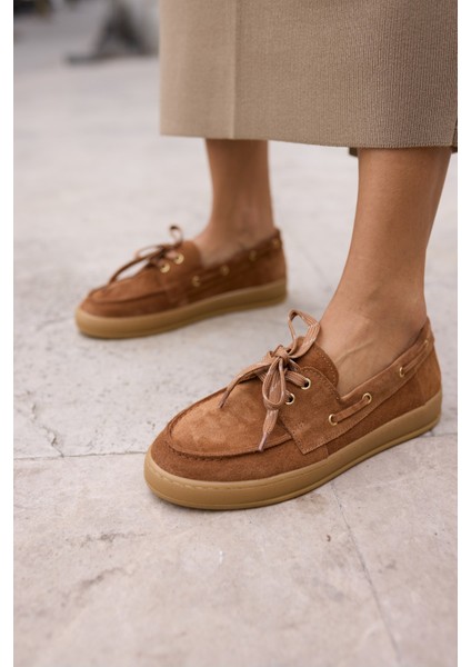 Candela Kadin Taba Gercek Suet Loafer Ayakkabi