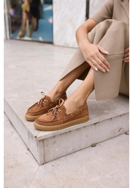 Candela Kadin Taba Gercek Suet Loafer Ayakkabi