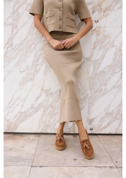 Candela Kadin Taba Gercek Suet Loafer Ayakkabi