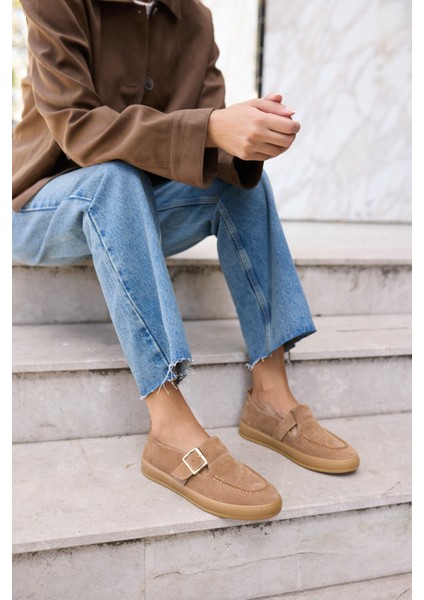 Carmen Kadın Taba Tutun Gercek Suet Loafer Ayakkabi