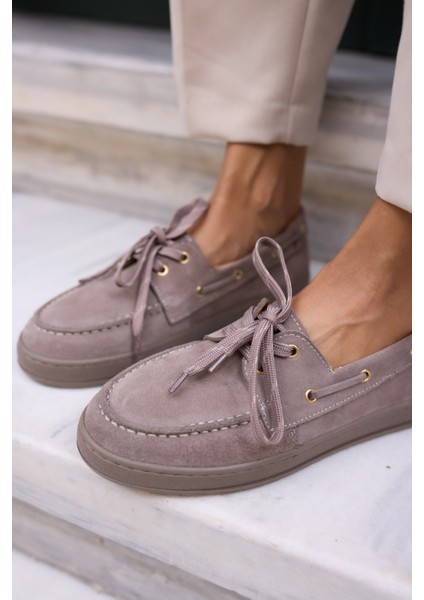 Candela Kadin Taba Gercek Suet Loafer Ayakkabi