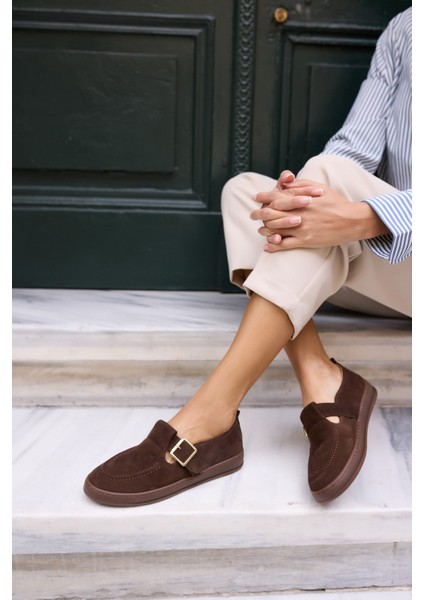 Carmen Kadın Taba Tutun Gercek Suet Loafer Ayakkabi