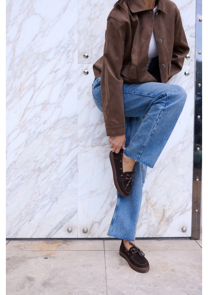 Candela Kadin Taba Gercek Suet Loafer Ayakkabi modelleri